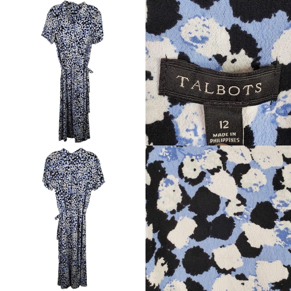 Talbots Blue Black Cream Floral Maxi Dress
